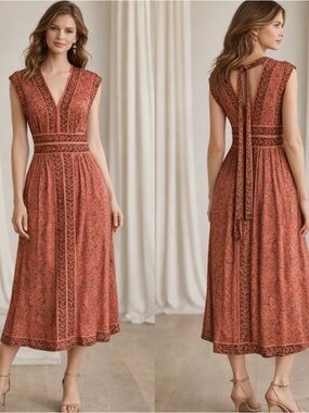 Tracy Reese New York midi v-neck Dress Small S halter neck Grecian beach summer